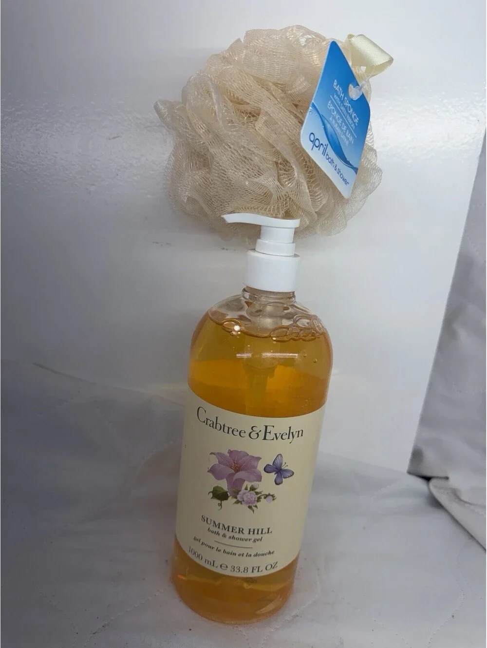 Crabtree & Evelyn Summer Hill Shower Gel 1000ml Pump Bottle + Bonus Shower Pads